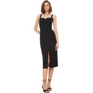Trendyol Ecru Nauwsluitende Midi-Kokerrok Met Split En Riemvoering, Geweven Jurk Twoss19Bb0216
