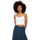 Trendyol Witte Katoenen Spaghettibandjes, Aansluitend Cropped, Rekbaar Gebreid Ondershirt Twoss20Al0006