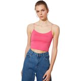 Trendyol Witte Katoenen Spaghettibandjes, Aansluitend Cropped, Rekbaar Gebreid Ondershirt Twoss20Al0006