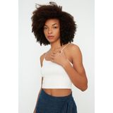 Trendyol Witte Katoenen Spaghettibandjes, Aansluitend Cropped, Rekbaar Gebreid Ondershirt Twoss20Al0006