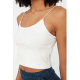 Trendyol Witte Katoenen Spaghettibandjes, Aansluitend Cropped, Rekbaar Gebreid Ondershirt Twoss20Al0006