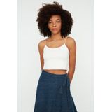Trendyol Witte Katoenen Spaghettibandjes, Aansluitend Cropped, Rekbaar Gebreid Ondershirt Twoss20Al0006