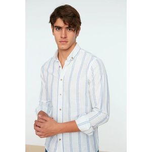 Trendyol - Slim Fit Overhemd - Marineblauw - Met Knoopjeskraag En Dunne Strepen