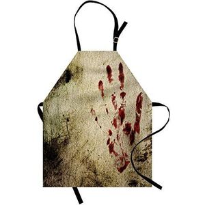 ABAKUHAUS Horror House Keukenschort, Bloddy Dirty Hand, Unisex Keukenschort met Verstelbare Nekband voor Koken en Tuinieren, rood Beige