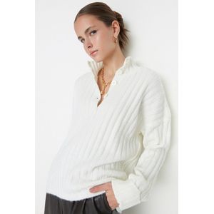 Pullover - Ecru - 80% Acryl, 20% Polyester - Overhemdkraag, Lange Mouwen