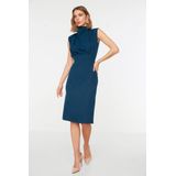 Teal Slim Dress - Midi-Jurk - Effen - Geweven Stof - Trendyol Collection