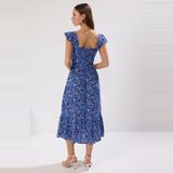 A-lijn Jurk - Bloemenpatroon - Viscose - Midi-lengte - Gerimpelde Mouwen