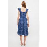 A-lijn Jurk - Bloemenpatroon - Viscose - Midi-lengte - Gerimpelde Mouwen