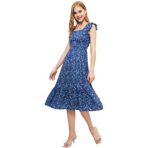 A-lijn Jurk - Bloemenpatroon - Viscose - Midi-lengte - Gerimpelde Mouwen