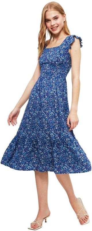 A-lijn Jurk - Bloemenpatroon - Viscose - Midi-lengte - Gerimpelde Mouwen