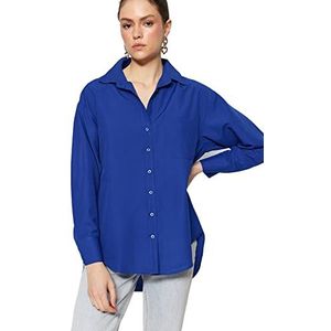 Trendyol Dames Gerade Lange Ärmel Plus Size Hemd Shirt, Donkerblauw, 66