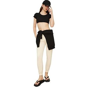 Trendyol Dames Zwarte Voorkant Ovaal Crop Flyillat Gebreide Blouse, Zwart, Extra Small