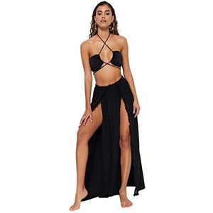 Trendyol Dames Beachwear Maxi Wrapover Geweven Rok, Zwart, 34, Zwart, 60