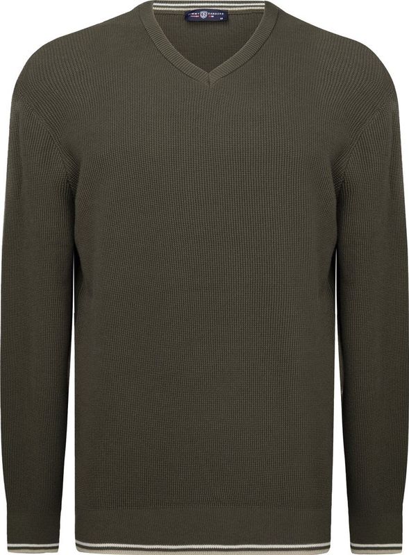 Jimmy Sanders - V Trui - Khaki - 100% Katoen - Heren