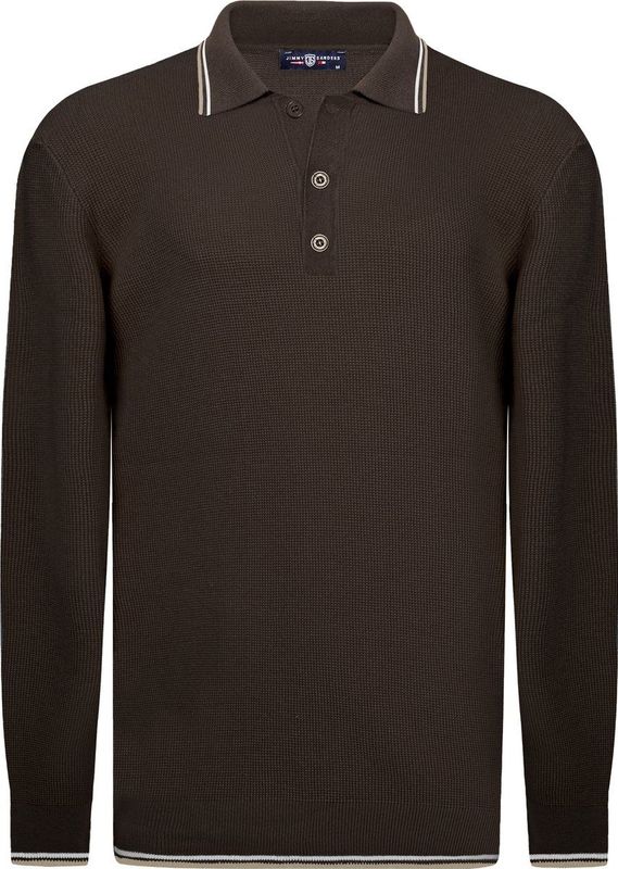 Jimmy Sanders - Gebreide Polo Trui - Bruin - 100% Katoen - Heren