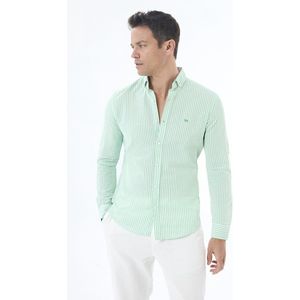 Jimmy Sanders Overhemd - Gestreept - Poplin Katoen Linnen - Lange Mouw Heren Groen - M