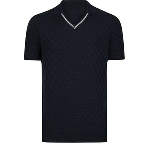 Jimmy Sanders - Tricot Polo Shirt - Navy - Korte Mouwen - Heren
