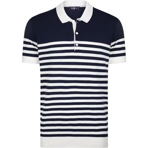 Jimmy Sanders - Tricot Polo Shirt - Navy - Korte Mouwen - Heren