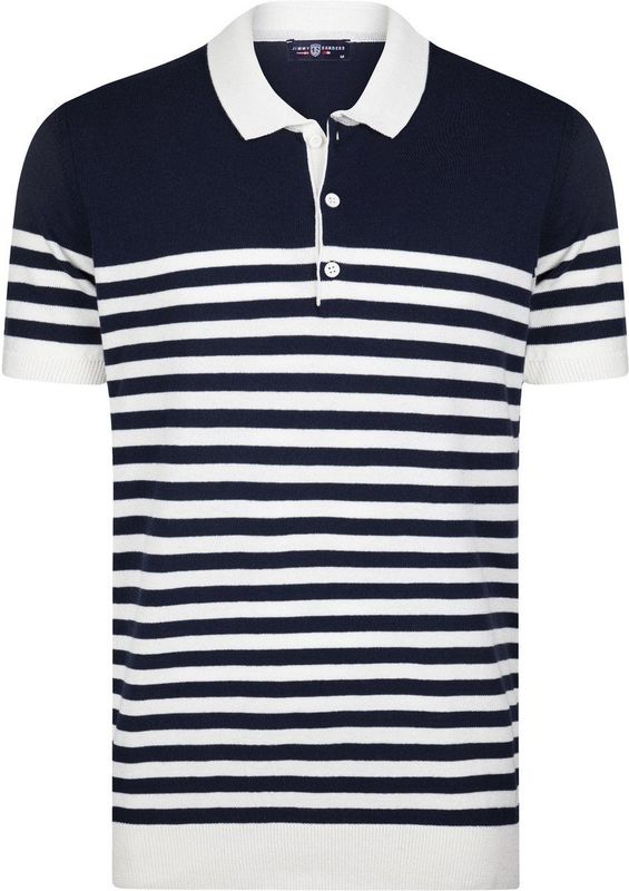 Jimmy Sanders - Tricot Polo Shirt - Navy - Korte Mouwen - Heren