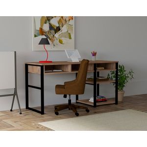 Bureau Walnoot & Zwart met opbergruimtes - 150x75,8x58,4 cm