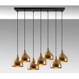 Metalen hanglamp met afstelbare hoogte - 7 lampenkappen - L88 x H114 cm - Goudkleurig en zwart - SONITI