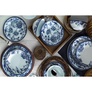 Asir - Diner Set - 24 Stuks - Blauw Wit - Porselein