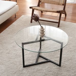 Moderne ronde salontafel glas - zwart - transparant glas - 75x42x75cm - metaal