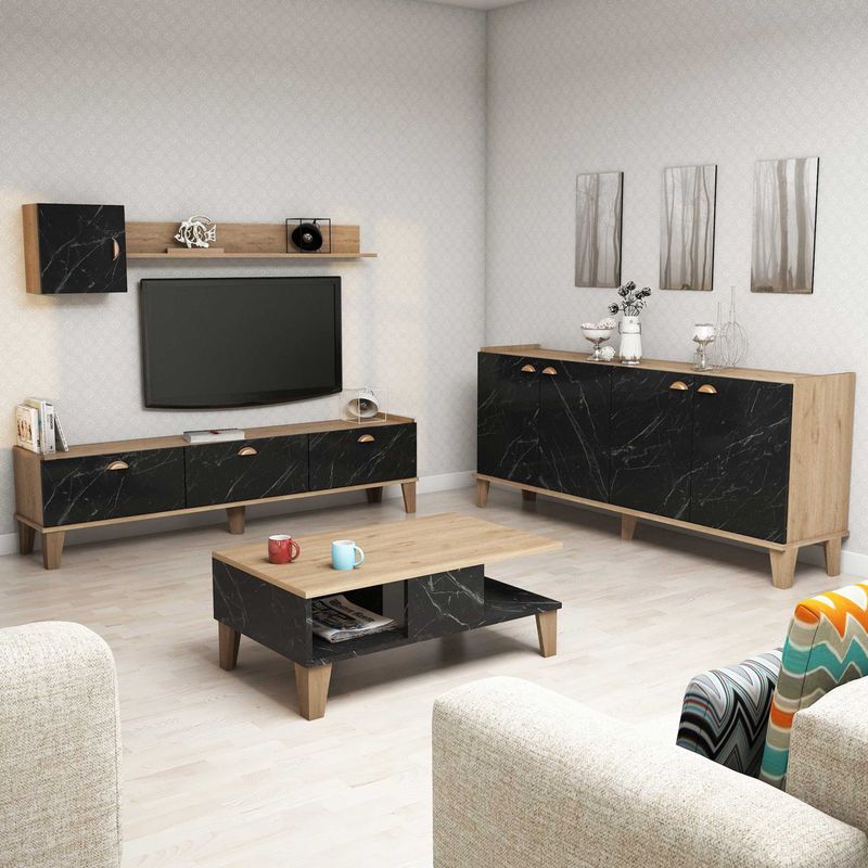 Arabic House - Sumer - Woonkamer Meubel Set - Eiken - Marmerlook - 4 Onderdelen