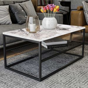 Salontafel Industriëel - Wit marmer - 95x43x55cm - melamine - witte salontafel - Industrieel