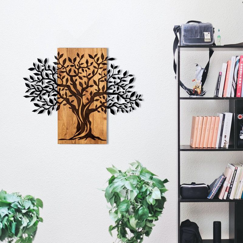 Woonaccessoires - Decoratief Houten Wandaccessoire - Zwart Walnoot Metaal - Afmetingen 72x58x0.12cm