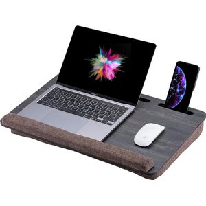 Wood laptoptafel - laptopbasis tot 17,3 inch - kussenbak voor comfortabel werken in bed of op de bank - duurzame schootbak voor thuiskantoor, leren en ontspanning