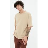 Trendyol - T-shirt - Beige - 100% Katoen - Oversized Fit Met Print