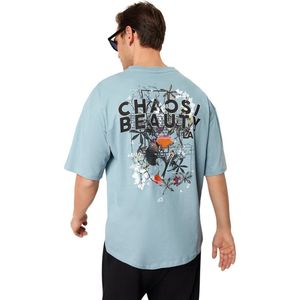 Trendyol - T-shirt - Beige - 100% Katoen - Oversized Fit Met Print