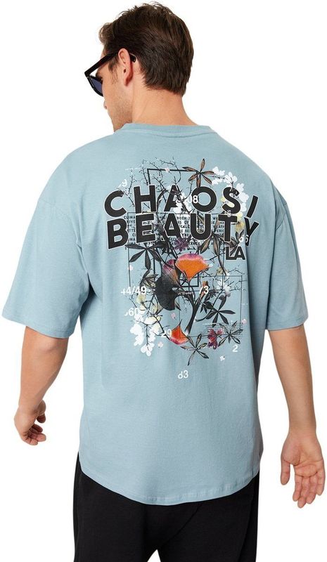 Trendyol - T-shirt - Beige - 100% Katoen - Oversized Fit Met Print