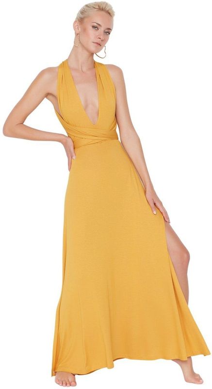 Jerseyjurk - Effen - Lang - V-hals - Met Riemdetail