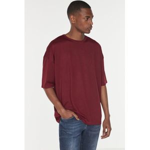 Trendyol Heren Bordeaux Basic Bicycle Collar Oversize T-shirt met korte mouwen, Bourgondië, S
