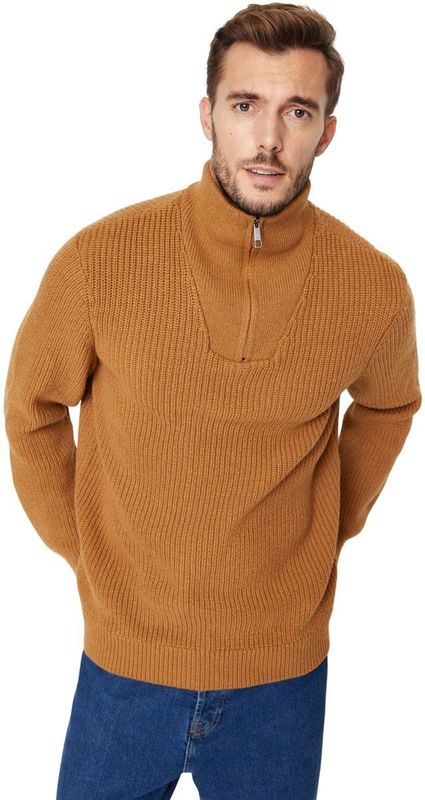 Trendyol - Turtleneck Trui - Grijs - Regular Fit - Wollen Rits