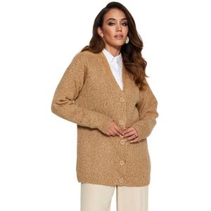 Trendyol Dames Ontwerp Ontspannen Basic V-hals Gebreide Kleding Bescheiden Vesten, Beige, M