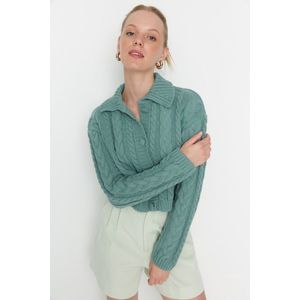 Trendyol - Crop Polo Kraag - Muntkleurige Gebreide Cardigan