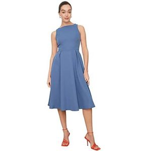 Trendyol Dames Midi A-lijn Regular Geweven Jurk, Indigo, 64