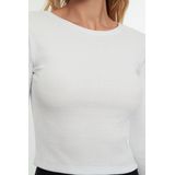 Trendyol - Twoaw22Bz0331 - Aansluitende Cropped Geribbelde Stretchgebreide Blouse - Zwart-Wit