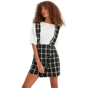 Trendyol - Mini-Jurk - Zwart - Katoen - Ruitpatroon