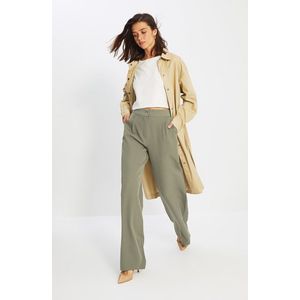 Trendyol Licht Kaki Wijde Pijpen/Wijde Pijpen Geweven Stoffen Broek Twoaw22Pl0139