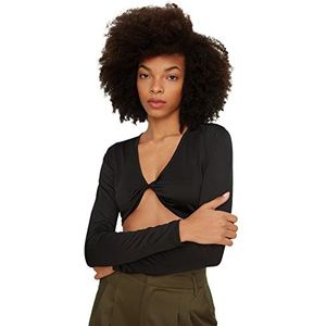 Trendyol Dames Black Decollete Gedetailleerde Crop Gebreide Blouse, XS