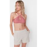 Trendyol Zwarte Geweven Linnenmix Strandshorts En Bermuda Tbess21Sr0058
