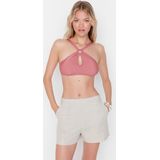 Trendyol Zwarte Geweven Linnenmix Strandshorts En Bermuda Tbess21Sr0058