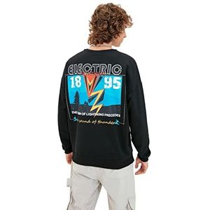 Trendyol Trendyol Oversized sweatshirt met ronde hals voor heren en jongeren, trainingspak voor heren (1 stuk), zwart.