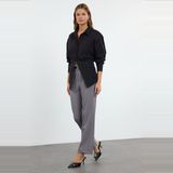 Trendyol Zwarte Rechte/Rechte Pasvorm, Geribde, Gestikte Geweven Broek Met Hoge Taille Twoss21Pl0093