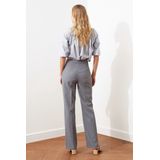 Trendyol Zwarte Rechte/Rechte Pasvorm, Geribde, Gestikte Geweven Broek Met Hoge Taille Twoss21Pl0093