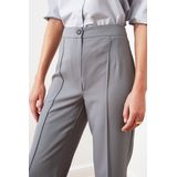 Trendyol Zwarte Rechte/Rechte Pasvorm, Geribde, Gestikte Geweven Broek Met Hoge Taille Twoss21Pl0093